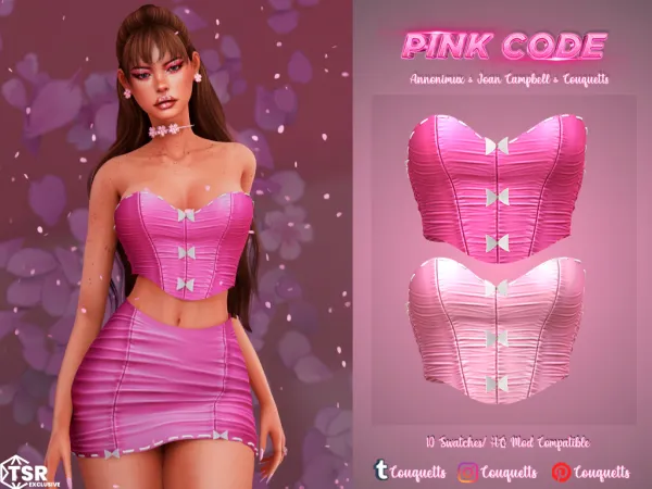 Alpha Pink Code SET N1 Top Skirt - The Sims 4 Custom Content