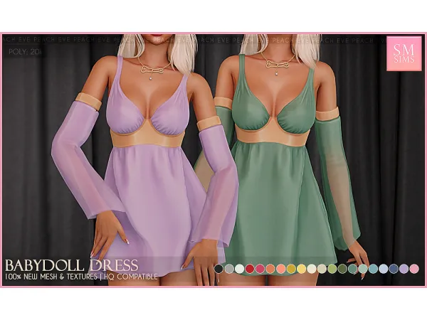 Alpha PEACH Babydoll Dress by SMSims - The Sims 4 Custom Content