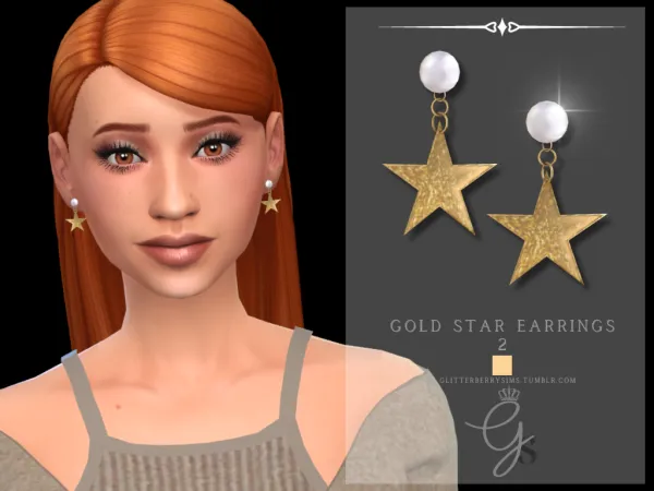 Mix Gold Star Earrings 2 by GlitterberryFly - The Sims 4 Custom Content