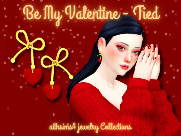 Maxis Match Be My Valentine Tied Earring by aithsims - The Sims 4 Custom Content