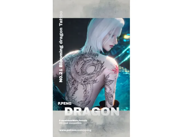 [SIMS4/TS4]P.PENG Tattoo N0.21 Blooming dragon Tattoo HQ by ppeng