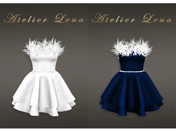 Alpha [Atelier Lena] Feather Mini Dress Set by atelierlena - The Sims 4 Custom Content