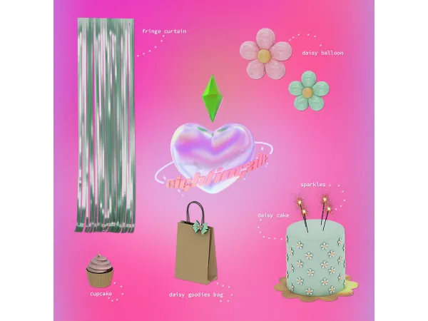Alpha Daisy Party Set by nightingalesims - The Sims 4 Custom Content