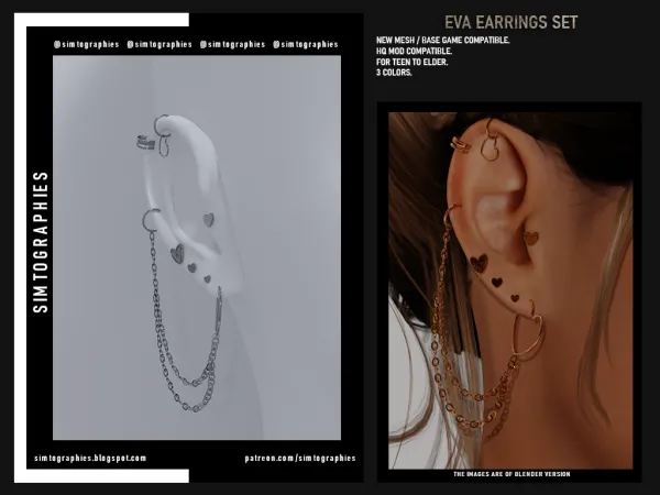 Alpha Eva Earrings Set - The Sims 4 Custom Content