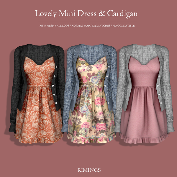 Alpha [RIMINGS] Lovely Mini Dress Cardigan by simsfinds - The Sims 4 Custom Content