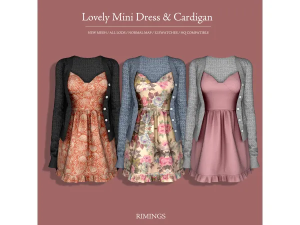 Alpha [RIMINGS] Lovely Mini Dress Cardigan by RIMINGs - The Sims 4 Custom Content