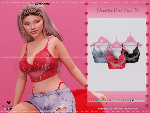 Alpha Rhinestone Heart Tank Top Special Supporters by lynxsimz - The Sims 4 Custom Content