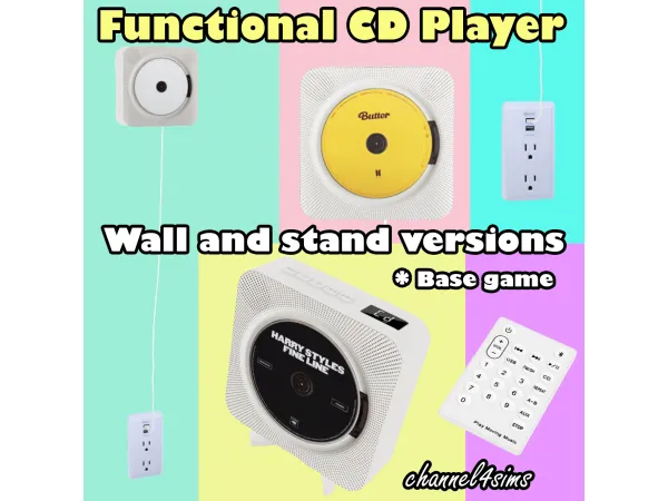 Mix CD player functional Wall Stand versions by channel4sims - The Sims 4 Custom Content