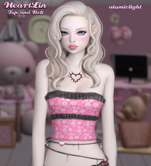 Alpha HeartLin Top and Belt (free) by atomiclight - The Sims 4 Custom Content