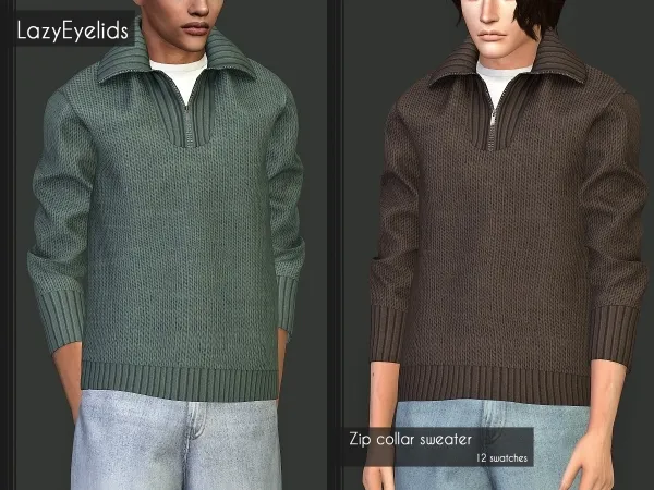 Alpha Zip collar sweater - The Sims 4 Custom Content
