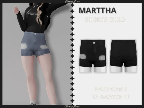 Alpha Marttha Shorts Child by clarity-sims - The Sims 4 Custom Content