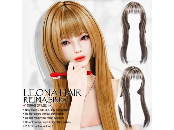 Alpha Reina 102 Leona hair by ReinaSims4 - The Sims 4 Custom Content