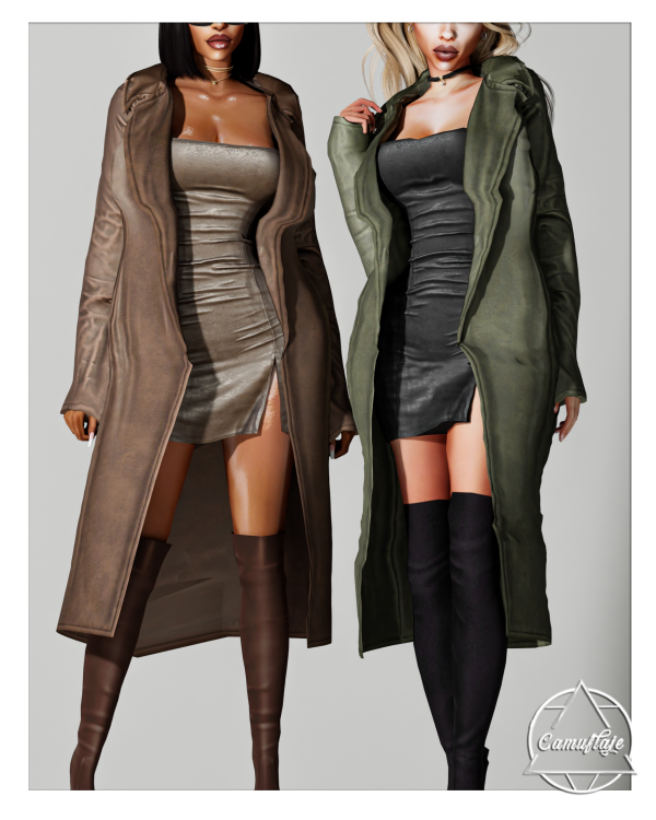 Alpha January Wonderland (FEMALE COLLECTION) Leather Coat Dress by simsfinds - The Sims 4 Custom Content