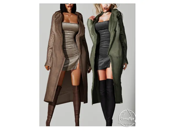 Alpha January Wonderland (FEMALE COLLECTION) Leather Coat Dress by camuflaje - The Sims 4 Custom Content