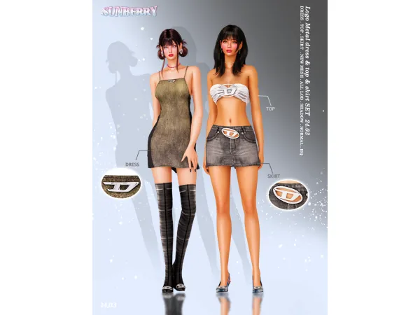 Alpha [SUNBERRY]Logo Metal DressTopSkirt SET - The Sims 4 Custom Content
