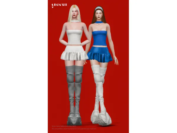 Alpha Mirror Palais Taffeta Ballet Mini Skort by charonlee - The Sims 4 Custom Content