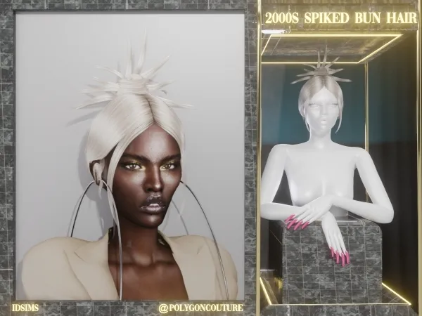 Alpha Spiked Bun 2000's hairstyle by polygoncouture - The Sims 4 custom content