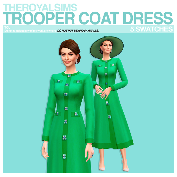 Maxis Match THEROYALSIMS TROOPER COAT DRESS by simsfinds - The Sims 4 Custom Content