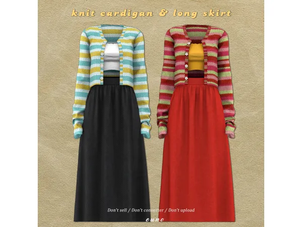 Alpha knit cardigan long skirt by eunosims - The Sims 4 Custom Content