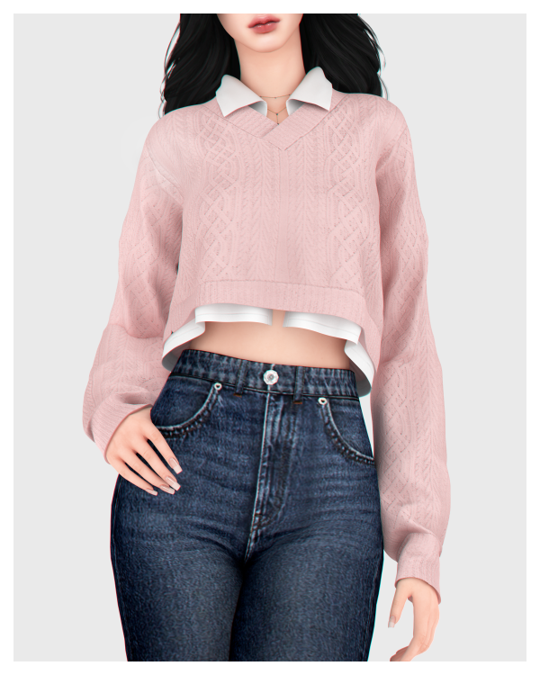 Alpha Layered V Neck Sweater by simsfinds - The Sims 4 Custom Content