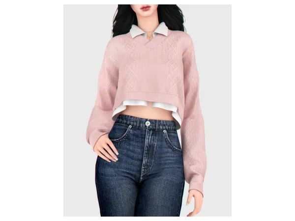 Alpha Layered V Neck Sweater by backtrackcc - The Sims 4 Custom Content