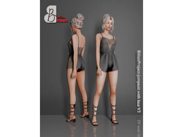 Alpha BiliionProject Jumpsuit with lace V2 by Billionproject - The Sims 4 Custom Content