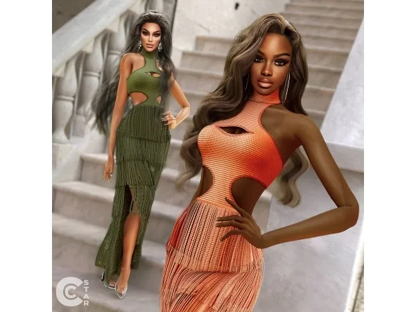 Alpha Zendaya's Fringed Turtleneck Crepe Gown cool_content_star - The Sims 4 Custom Content