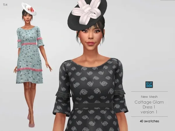 Mix Cottage Glam Dress 1 v1 - The Sims 4 Custom Content