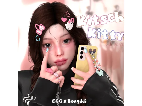 [TS4 cc] ExB Kitsch Kitty Acc & pose by eggsims
