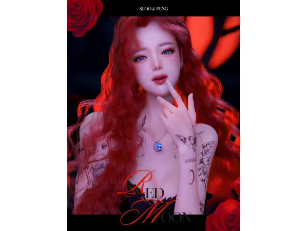 Mix [PXS]Ppeng Tattoo N023 Red Moon Tattoo HQ by ppeng - The Sims 4 Custom Content