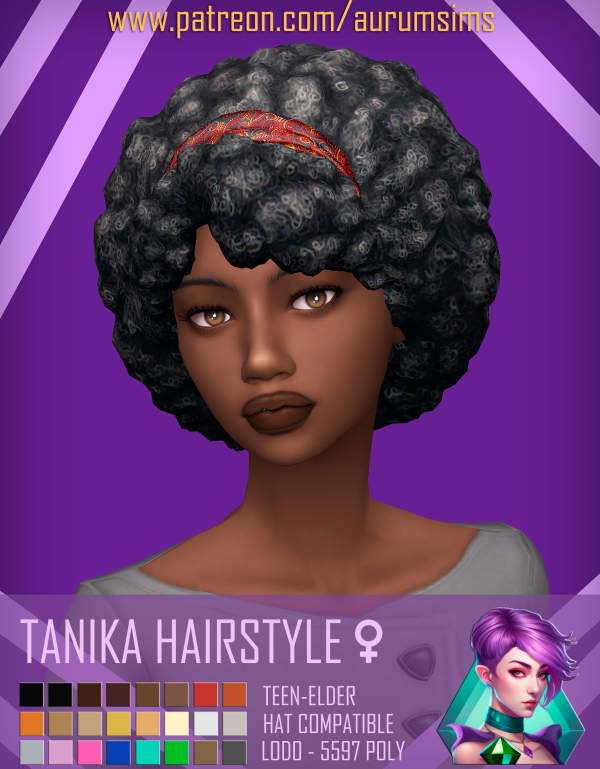 Maxis Match Tanika Maxis Match Afro Hairstyle with Headband (color addon) by aurum - The Sims 4 Custom Content
