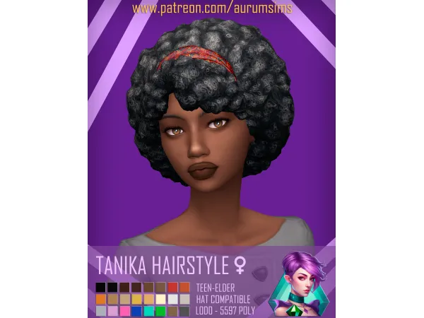 Maxis Match Tanika Maxis Match Afro Hairstyle with Headband (color addon) by aurumsims - The Sims 4 Custom Content