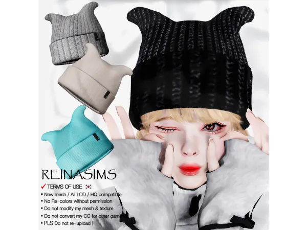 Alpha [SIMS4] Reina Animal ear beanie by ReinaSims4 - The Sims 4 Custom Content