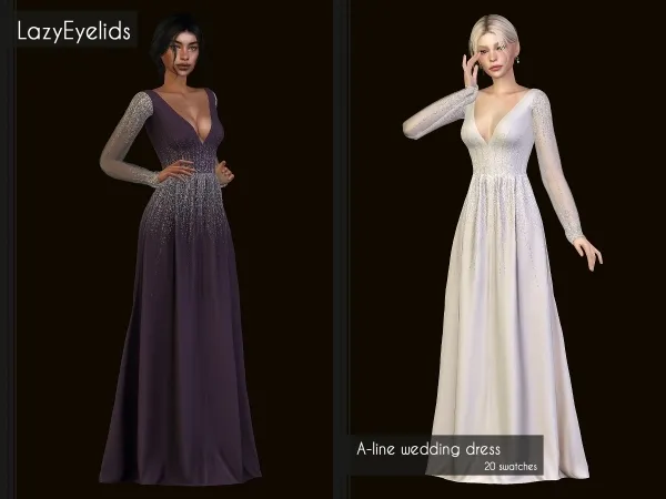 Alpha A line wedding dress by lazyeyelids - The Sims 4 custom content