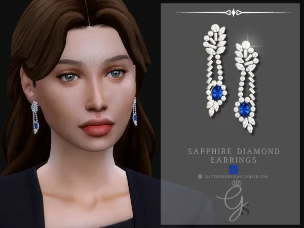 Mix Sapphire Diamond Earrings by GlitterberryFly - The Sims 4 Custom Content