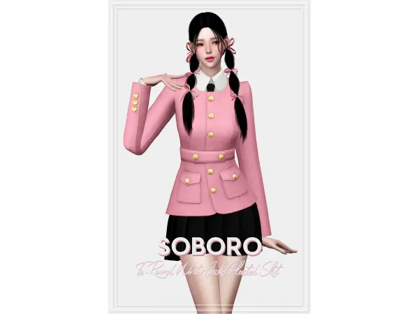 Alpha SOBORO Tie Round Winter Jacket Pleated Skirt by soboro - The Sims 4 Custom Content