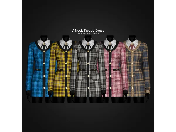 Alpha V Neck Tweed Dress by gorillax3 - The Sims 4 Custom Content