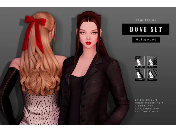 Maxis Match DOVE HAIR SET Hollywood by daylifesims - The Sims 4 Custom Content