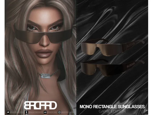 Alpha MONO RECTANGLE SUNGLASSES GAME EDITION by bradfordsims - The Sims 4 Custom Content