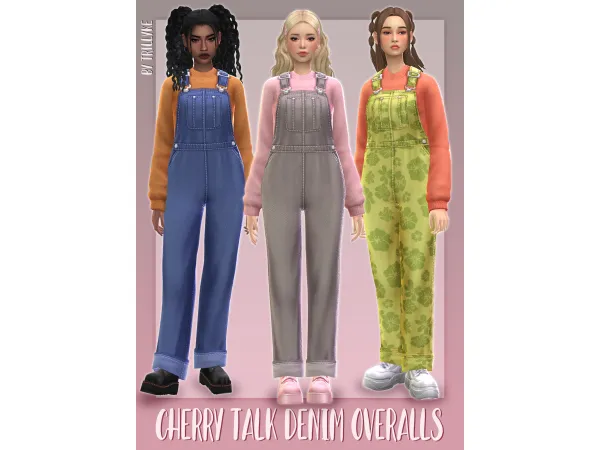 Maxis Match Cherry Talk Denim Overalls by trillyke - The Sims 4 Custom Content