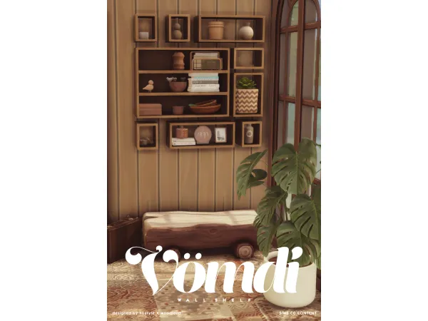 Maxis Match [N O S T Y L E X W O O D L A N D] Vömdi Wall Shelf - The Sims 4 Custom Content