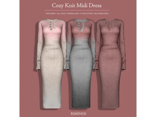 Alpha [RIMINGS] Cozy Knit Midi Dress by RIMINGs - The Sims 4 Custom Content