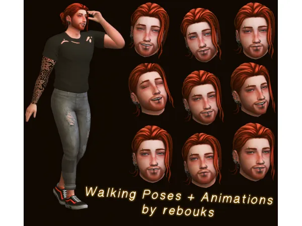 Mix Walking Poses Animations [Happy] by rebouks - The Sims 4 Custom Content