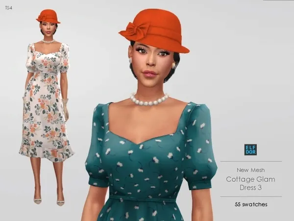 Mix Cottage Glam Dress 3 - The Sims 4 Custom Content