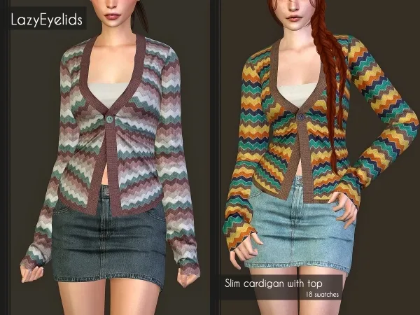 Alpha Slim cardigan with top - The Sims 4 Custom Content