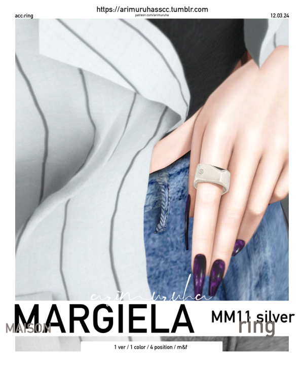 Alpha arimuruha Maison Margiela MM11 silver ring by simsfinds - The Sims 4 Custom Content