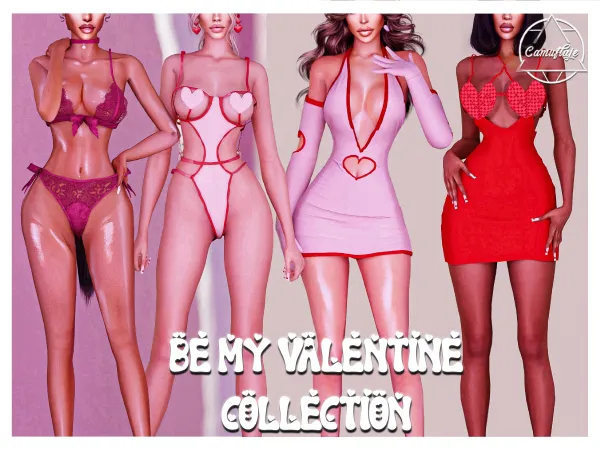 Alpha Be My Valentine Collection Dress with Gloves 2 Sets of Lingerie by camuflaje - The Sims 4 Custom Content