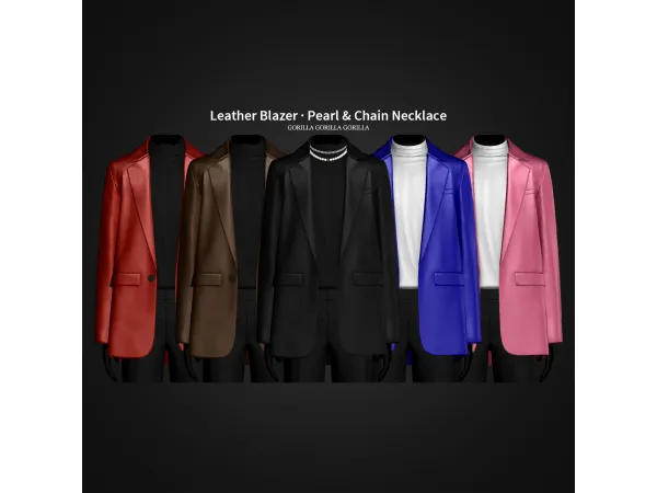 Alpha Leather Blazer Pearl Chain Necklace by gorillax3 - The Sims 4 Custom Content