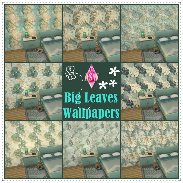 Maxis Match Big Leaves Wallpapers by simsfinds - The Sims 4 Custom Content