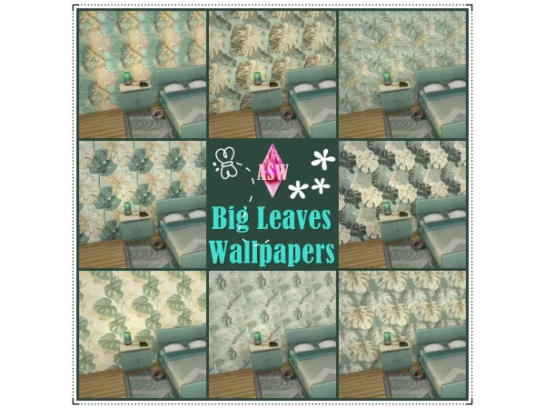 Maxis Match Big Leaves Wallpapers by AnnettsSims4Welt - The Sims 4 Custom Content